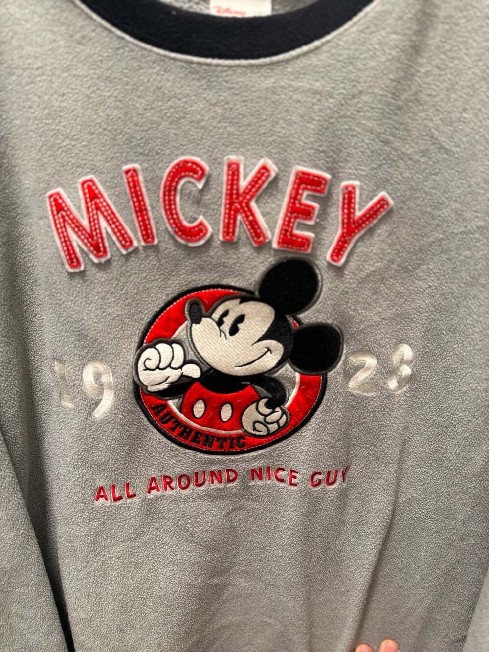 Disney Store Mickey Mouse Fleece Sweatshirt Size L Gray All Around Nice Guy - Picture 2 of 5